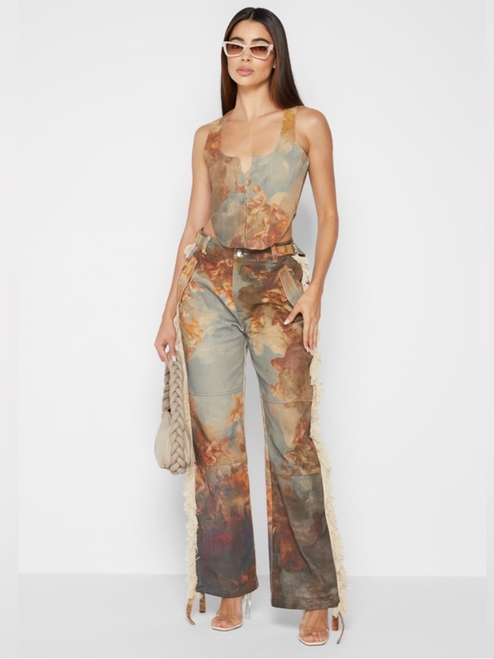 Maniere De Voir Multicolor Marble-Print Wide-Leg Jumpsuit